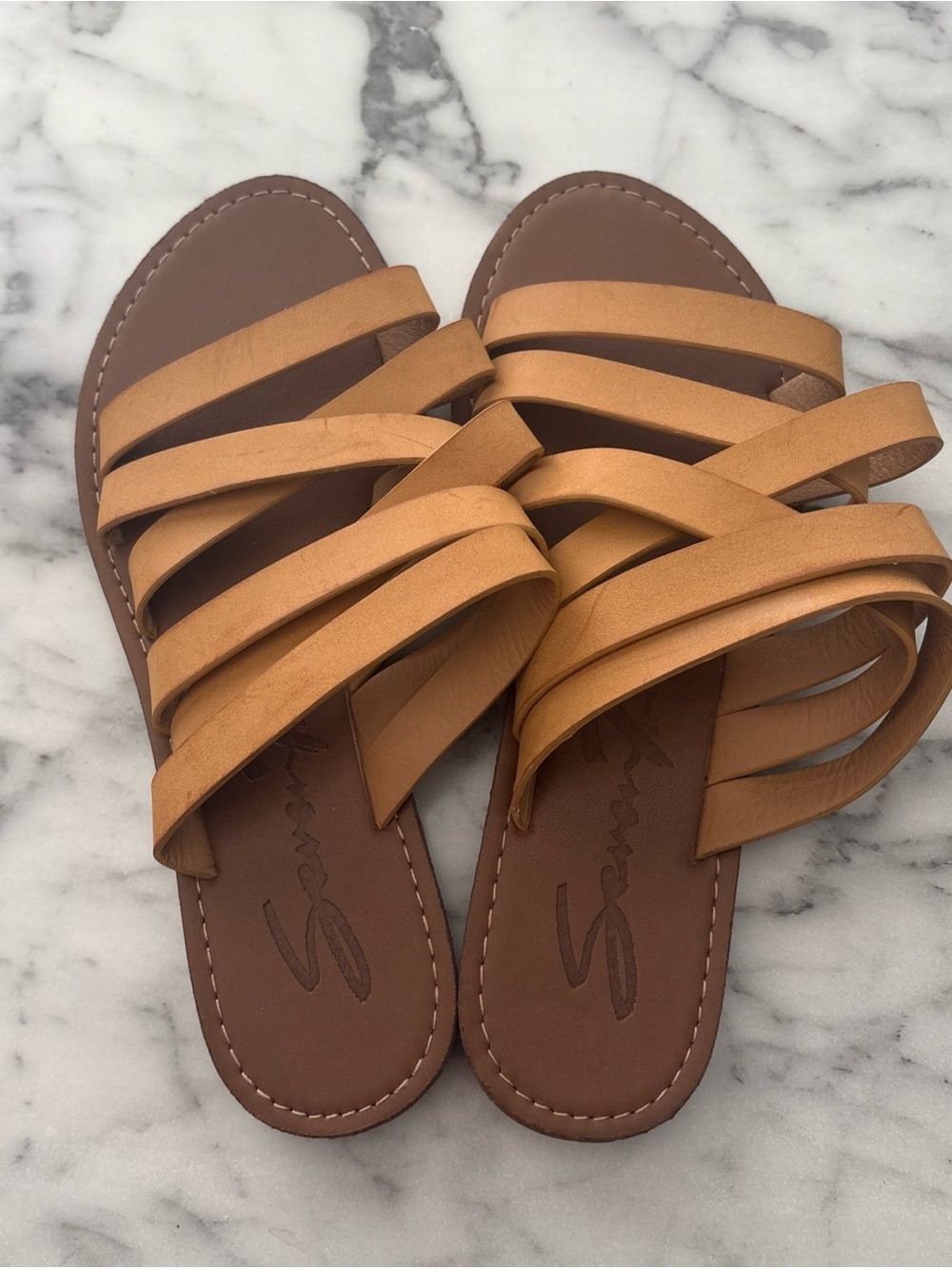 Seven7 Womens Sz 8M Buci Strappy Boho Festival Coastal Tan Brown Beige Sandals